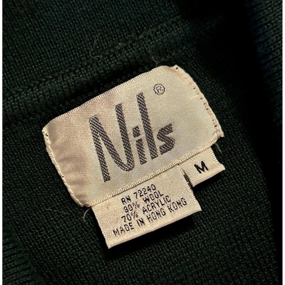 80s Nils Wool Blend Ski Sweater size M Collared Button Front Ribbed Bottom - Picture 6 of 7